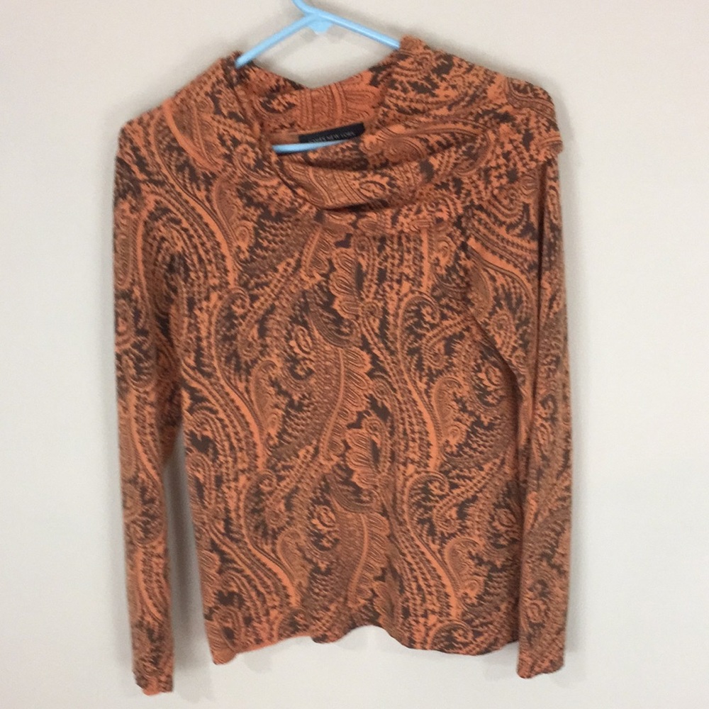 Jones of N Y Fall Paisley 100% Cashmere Cowl Neck Sweater Size Small